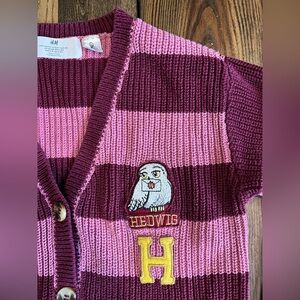 H&M • HARRY POTTER • Hedwig girls striped knit cardigan sweater fandom purple
